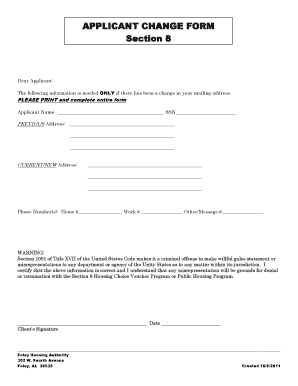 Section 8 Applicant Change Form