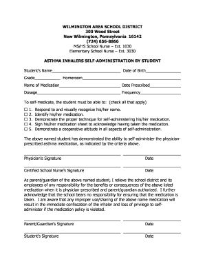 Asthma Inhaler Self-Administration Form