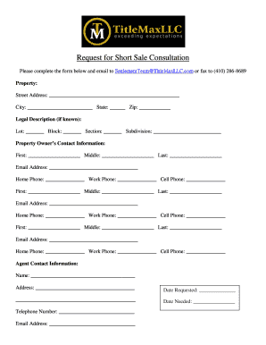 Request for Short Sale Consultation
