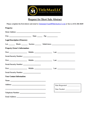 Request for Short Sale Form