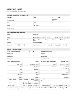 Owner Guardian Surrender Form