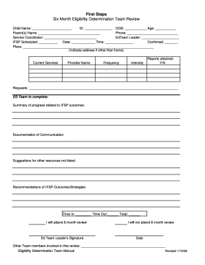 Six Month Eligibility Determination Team Review