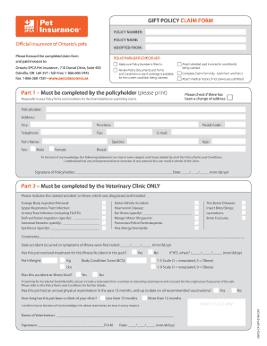 Ontario SPCA Pet Insurance Claim Form