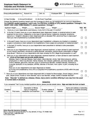 Employee Health Statement for Voluntary and Worksite Coverage