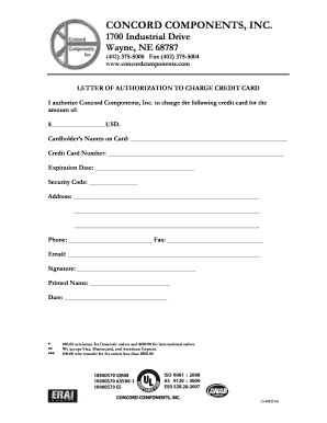 Letter of Authorization to Charge Credit Card