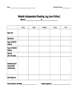 Weekly Independent Reading Log non-fiction - edgewaterschools