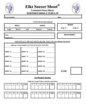 Elks Soccer Shoot Contestant Score Sheet