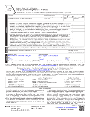 Missouri Employee Withholding Allowance Certificate