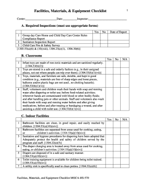Facilities Materials Equipment Checklist