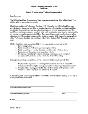 Missouri Head Start Parent Transportation Training Documentation