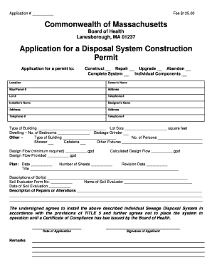 Massachusetts Disposal System Construction Permit