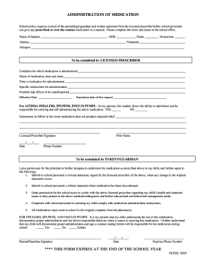 School Medication Administration Consent Form