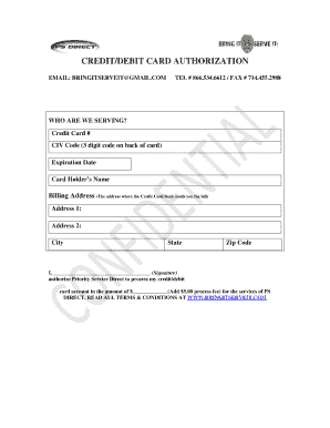Credit/Debit Card Authorization Form