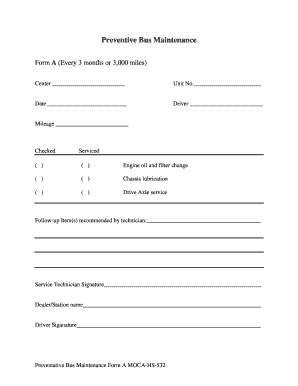 Preventive Bus Maintenance Form A
