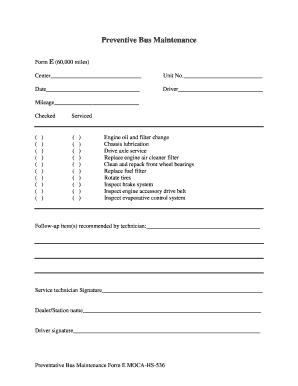Preventive Bus Maintenance Form E