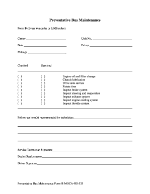 Preventative Bus Maintenance Form B