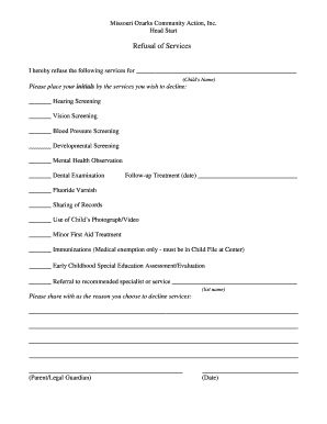 Missouri Head Start Refusal of Services Form