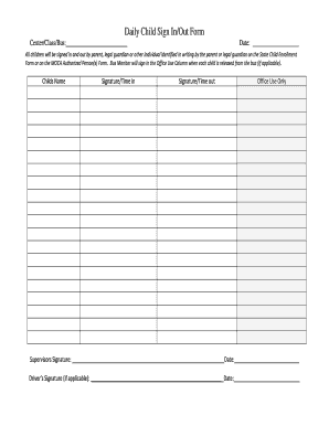Daily Child Sign In/Out Form