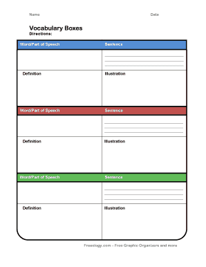 Vocabulary Boxes Worksheet