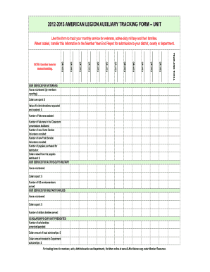 American Legion Auxiliary Tracking Form