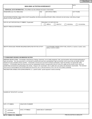 High-Risk Activities Worksheet