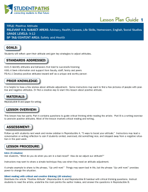 Positive Attitude Lesson Plan