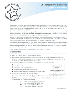 2014 Healthy Youth Survey Form A Enhanced - Ask HYS - askhys