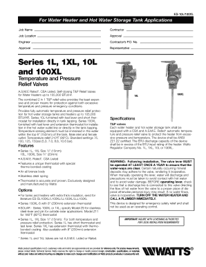 Watts Temperature and Pressure Relief Valve Installation Form