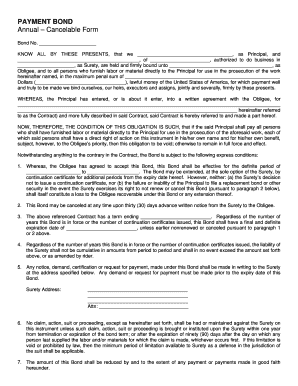 Payment Bond Annual Cancelable Form