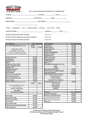 Giant Center Suite Event Day Order Form