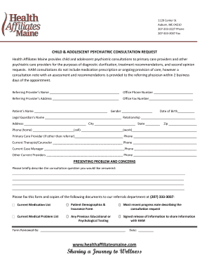 Child and Adolescent Psychiatric Consultation Request