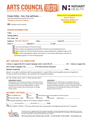 Donation Form for The Arts Council