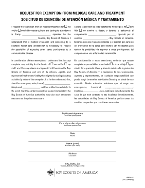 Request for Exemption from Medical Care and Treatment