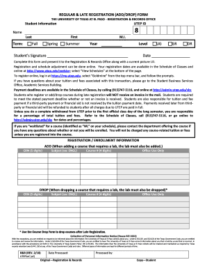 UTEP Registration Add Drop Form