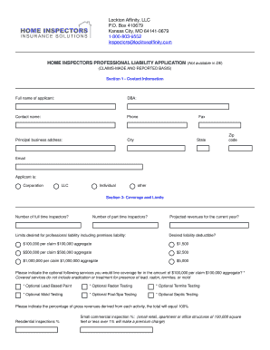 Home Inspectors Professional Liability Application