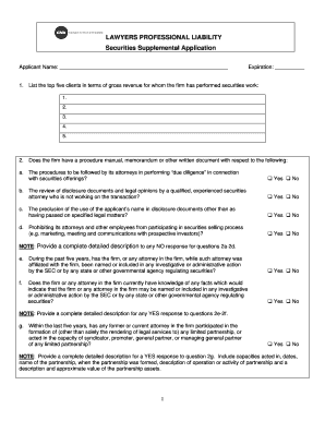Lawyers Professional Liability Securities Supplemental Application