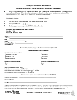 Goodyear Tire Mail-In Rebate Form
