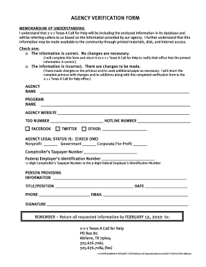 Agency Verification Form