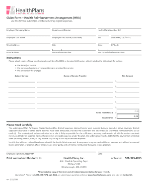 Health Reimbursement Arrangement (HRA) Claim Form