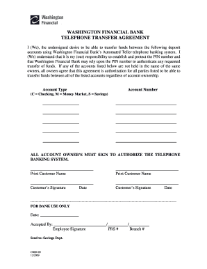 Washington Financial Bank Telephone Transfer Agreement