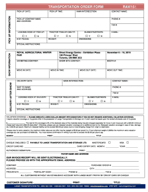 Lange Transportation Order Form