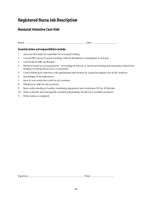 Registered Nurse Job Description for Neonatal ICU