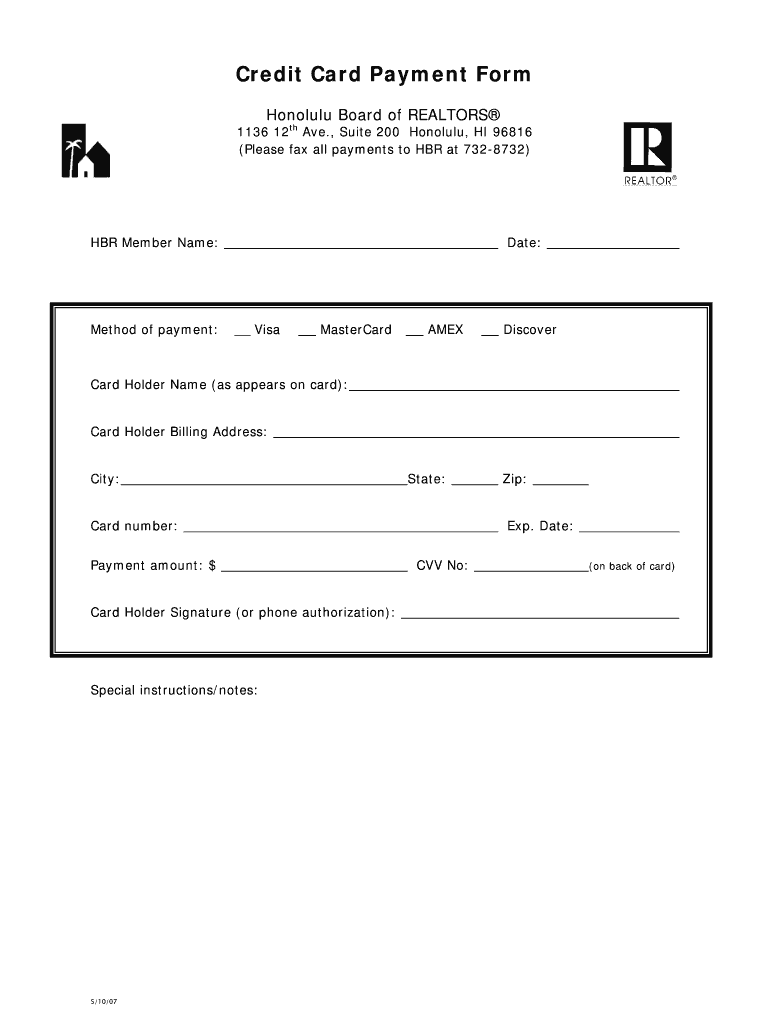 Credit Card Form 07 - Honolulu Board of REALTORS Preview on Page 1