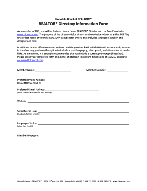 Honolulu Board of REALTORS Directory Information Form
