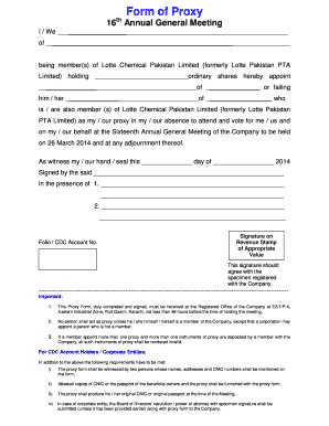 Proxy Form for Lotte Chemical Pakistan Annual Meeting