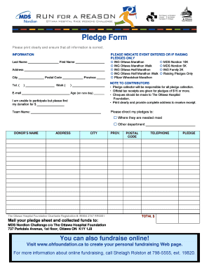 Pledge Form for MDS Nordion Challenge