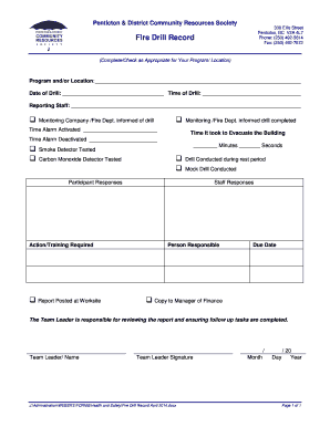 Fillable Online Fire Drill Record - PDCRS Fax Email Print - pdfFiller