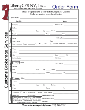 Customs Brokerage Order Form
