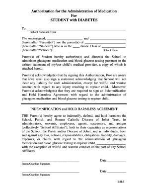 Authorization for Medication Administration for Student with Diabetes