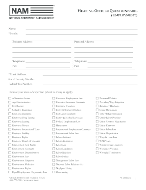 Hearing Officer Questionnaire (Employment)